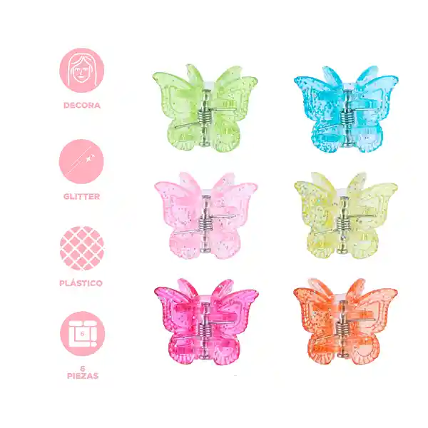 Set Pinzas Cabello Serie Colorful Butterfly Transparente Miniso