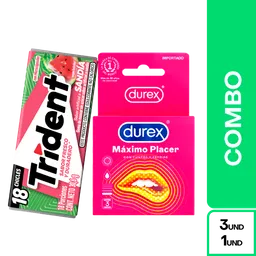 Combo Durex Condon Máximo Placer + Trident Sandia