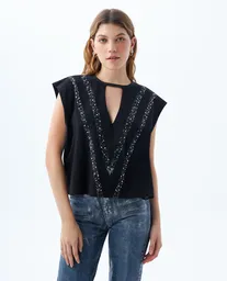 Camiseta Mujer Negro Talla XS 609f008 Americanino