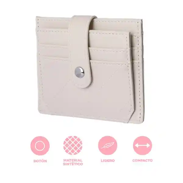 Tarjetero Con Líneas Bordadas Beige Serie Miniso