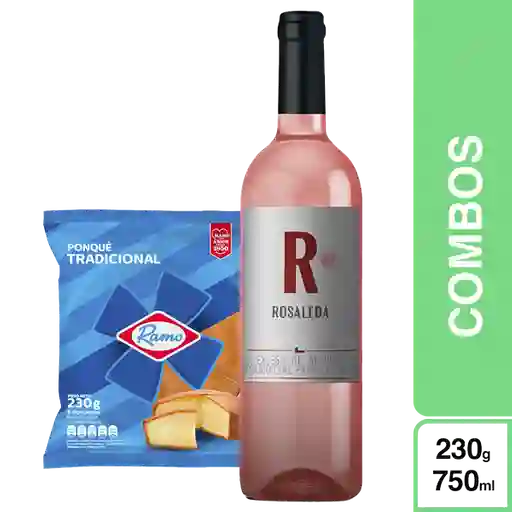 Combo Rosaleda Vino Rosado + Ramo Ponqué Tradicional Con Amor