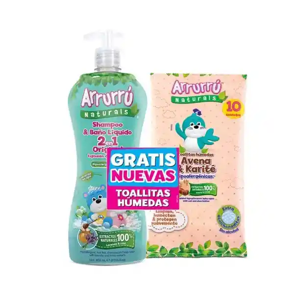 Arrurú Shampoo Naturals 2 en 1 Original + Toallita Humeda