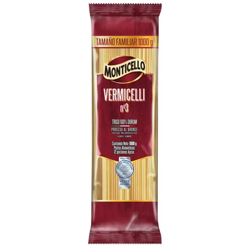 Monticello Pasta Clásica Vermicelli Número 3 Premium