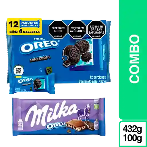 Combo Oreo Galleta 12 Und + Milka Chocolate Relleno con Oreo