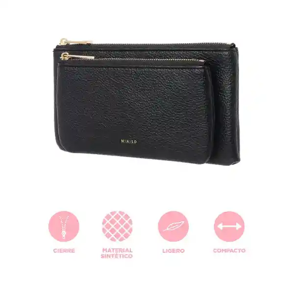 Bolso Cartera Multiuso Con Asa de Mano Negro Serie Miniso