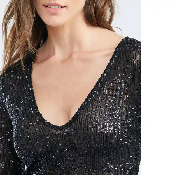 Camiseta Shiny Sequins Top Mujer Negro Talla L Chevignon