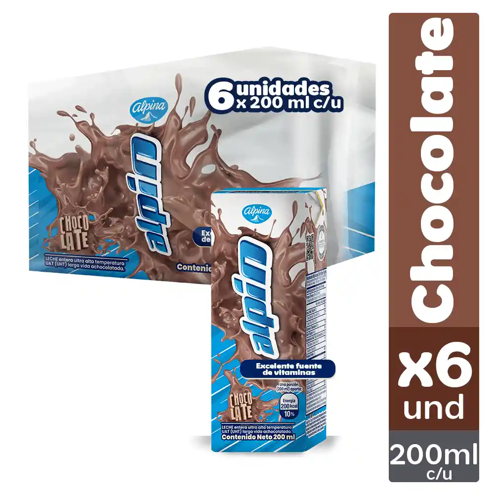 Alpin Leche Sabor a Chocolate Fuente de Vitaminas Pack x6