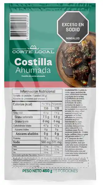 Corte Local Costilla Cerdo Ahumada