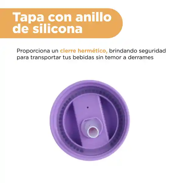 Vaso Con Pitillo Tapa Removible y Correa Púrpura Miniso