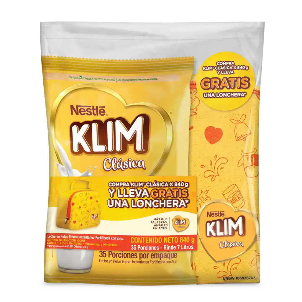 Leche en polvo KLIM Clásica x 840g gratis Lonchera