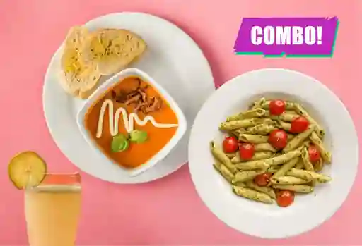 Crema de Tomate con Pasta Al Pesto y Te