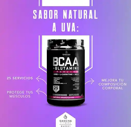Sascha Fitness Suplemento Dietario BCAA + Glutamina Sabor a Uva