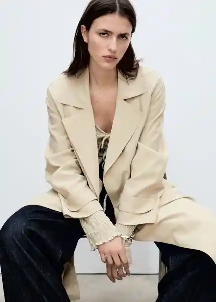 Abrigo Trench Taxi Piedra Talla XS Mujer Mango