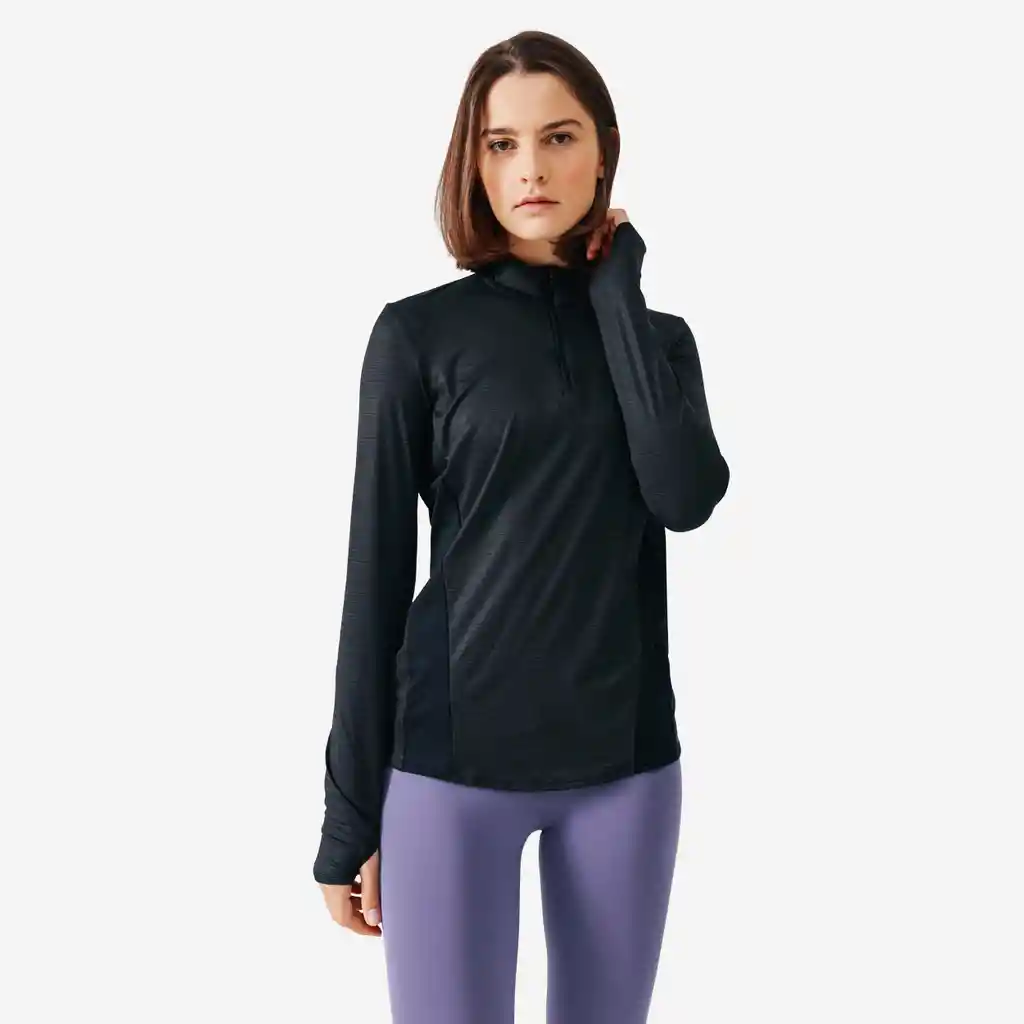 Camiseta de Running Manga Larga Para Mujer Kalenji - Negro