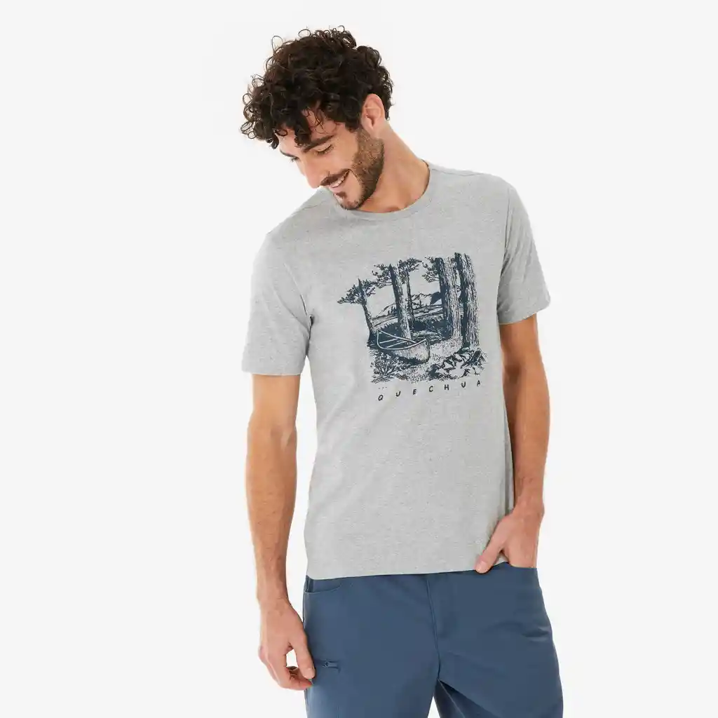 Camiseta de Senderismo Manga Corta Hombre Nh100 Gris
