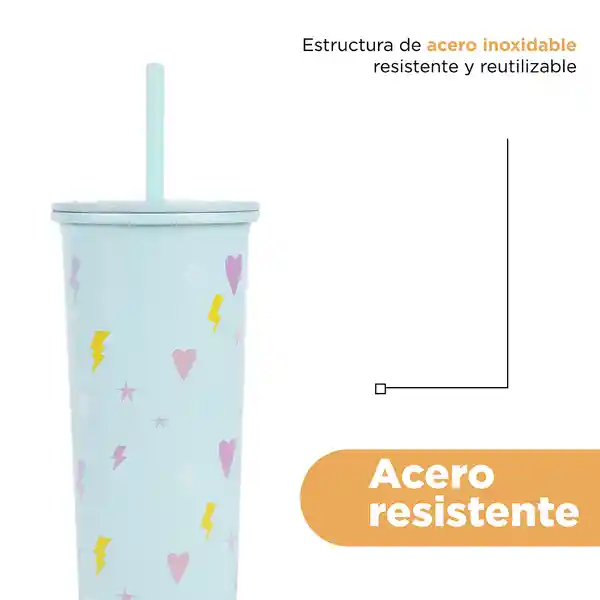 Vaso de Acero Inoxidable Con Pitillo Menta 800 mL Miniso