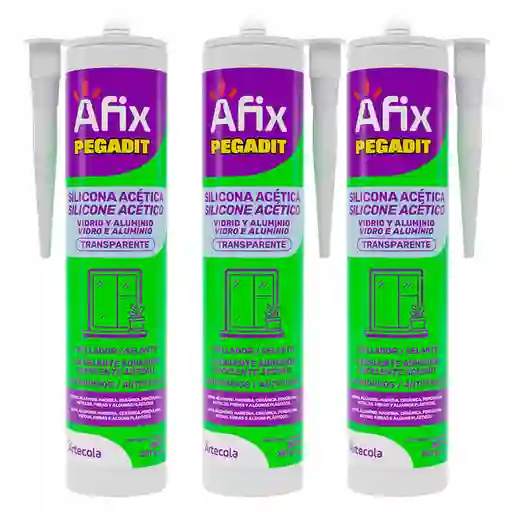 Afix Pack Siliconas Transparente Vidrio / Aluminio