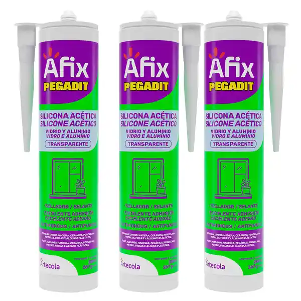 Afix Pack Siliconas Transparente Vidrio / Aluminio