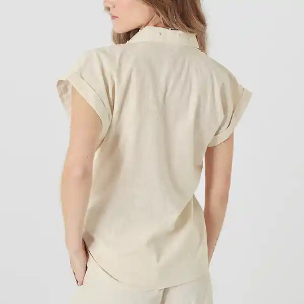 Blusa Cuello Camisero Manga Corta Beige Talla S 701860