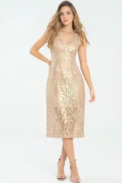 Vestido Gold Encaje Color Beige Medio Talla M Ragged