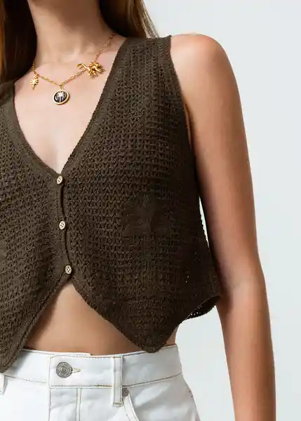 Chaleco Tejido Mujer Verde Olivo Ultra Oscuro Talla S 482G009 Naf Naf
