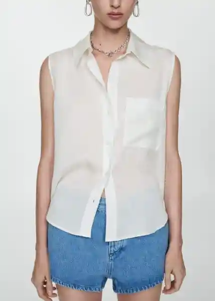 Camisa Lim Off White Talla L Mujer Mango