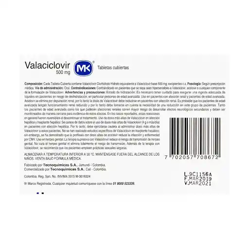 Mk Valaciclovir (500 mg) 10 Tabletas