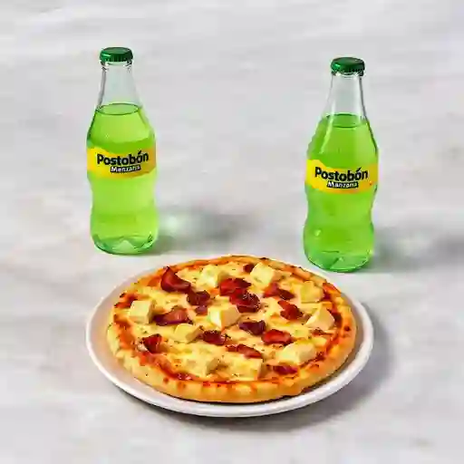 Pz pollo-tocineta+postobón manzana 400ml
