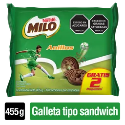 Galletas MILO Anillos rellenas con crema Pague 12 lleve 14 Unds x 455g