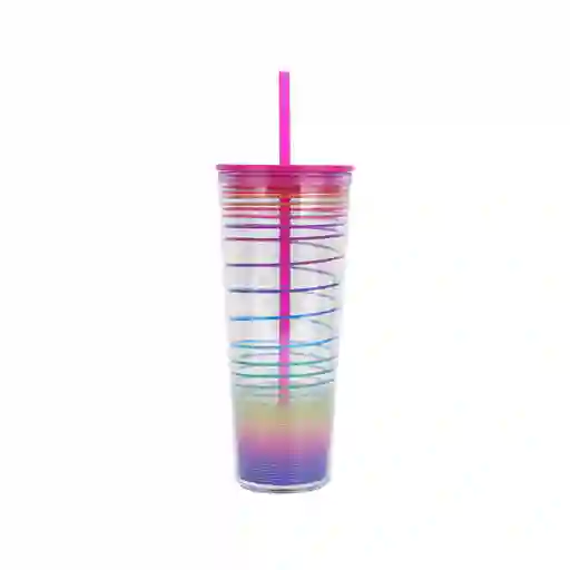 Vaso de Plástico de Doble Pared Con Pitillo Serie Rainbow Miniso
