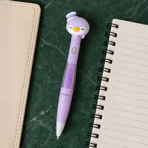 Esfero Con Brillos Tinta Azul Penguin Penman Family Gris Miniso