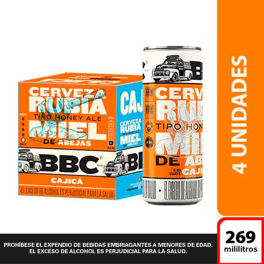 BBC Cerveza Rubia Cajicá Miel de Abejas en Lata 4 x 1 und