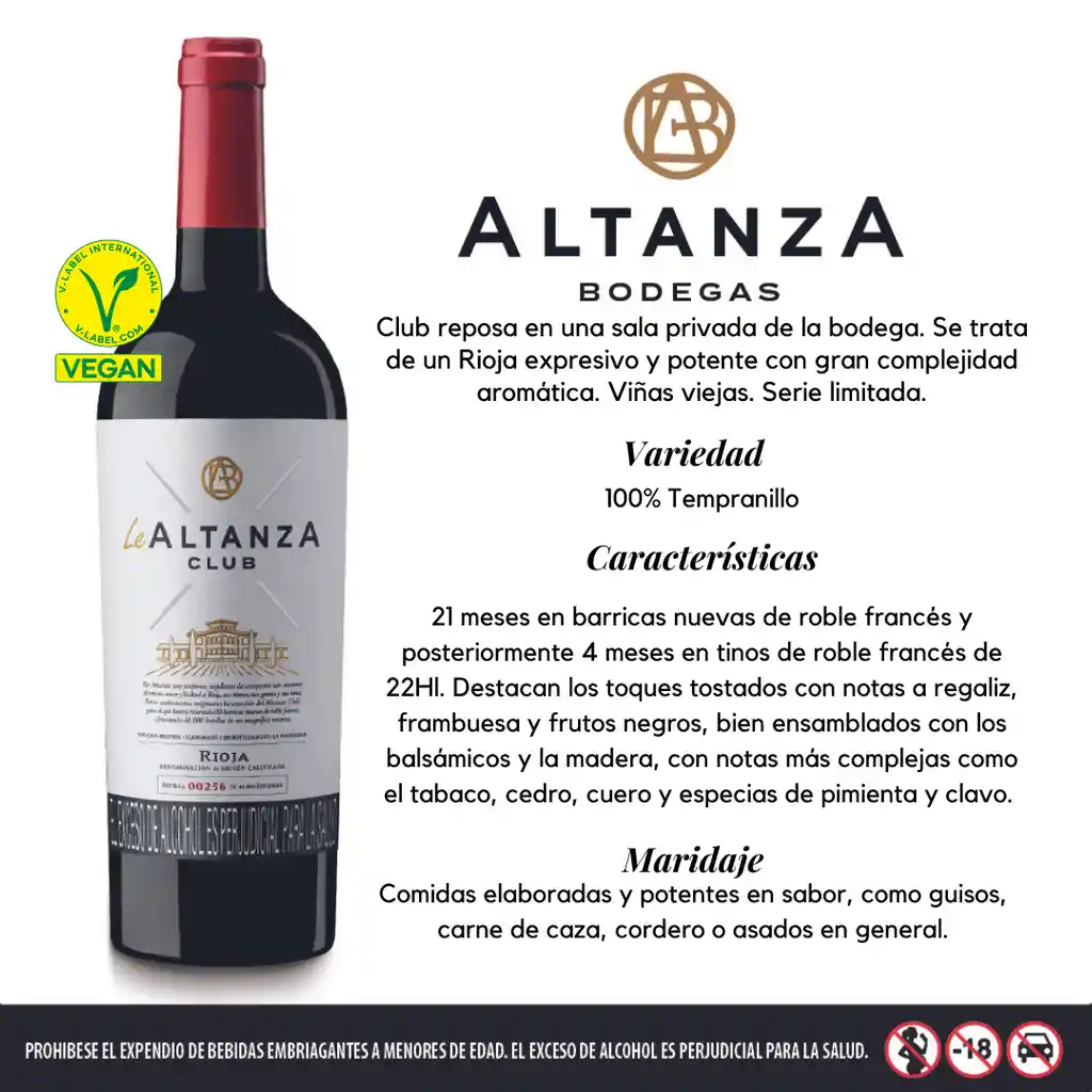 Le Altanza Vino Tinto Club Reserva 750 mL