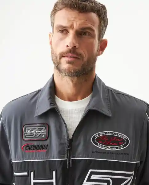 Chaqueta Racing Aviator Masculino Gris Galaxia Talla M Chevignon