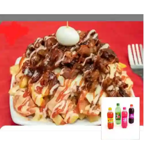 Salchipapa Especial Tocineta&Queso +Gaseosa 250ml