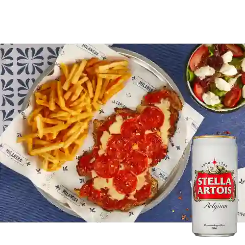 Combo milanesa pepperoni + stella 330ml