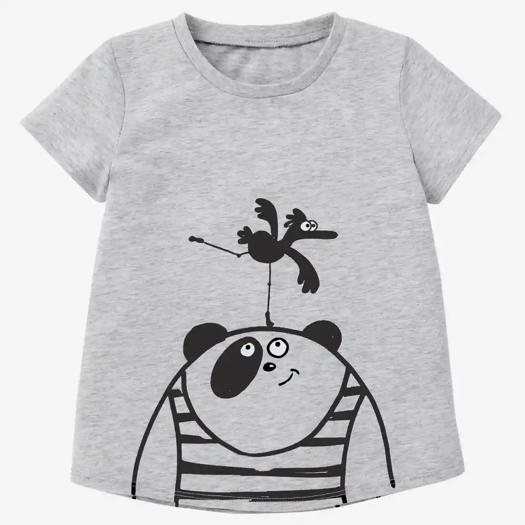 Camiseta de Fitness Manga Corta Para Niños Domyos 100 Gris Estampado