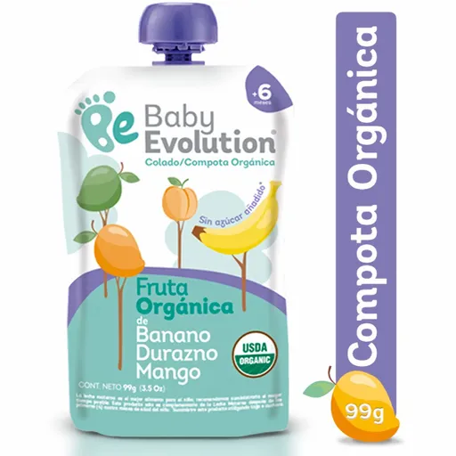 Baby Evolution Compota Orgánica Sabor a Banano Durazno y Mango