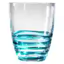 Vaso Corto Elaborado en Acrílico. Color Transparente Con Detalles en Azul. Superficie Lisa. Contraste Brillante. Forma Circular. Resistente a Golpes. de Fácil Limpieza. Práctico. Capacidad 410 mL. Sku 207551