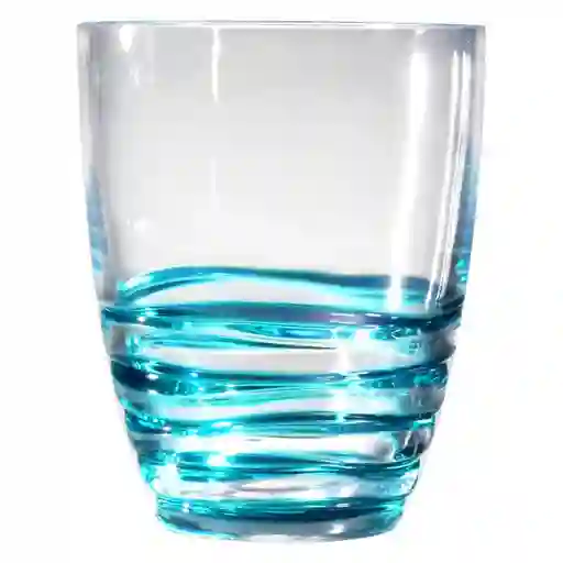 Vaso Corto Elaborado en Acrílico. Color Transparente Con Detalles en Azul. Superficie Lisa. Contraste Brillante. Forma Circular. Resistente a Golpes. de Fácil Limpieza. Práctico. Capacidad 410 mL. Sku 207551