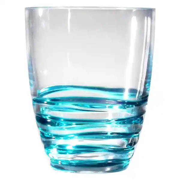 Vaso Corto Elaborado en Acrílico. Color Transparente Con Detalles en Azul. Superficie Lisa. Contraste Brillante. Forma Circular. Resistente a Golpes. de Fácil Limpieza. Práctico. Capacidad 410 mL. Sku 207551