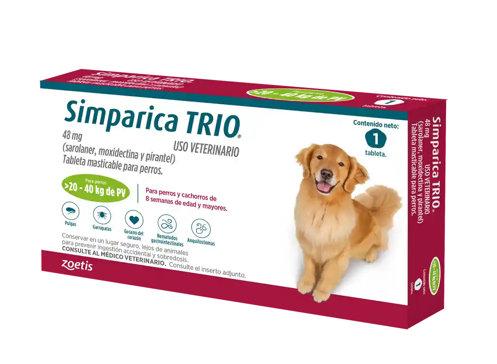 Simparica Trio Antiparasitario para Perro 20 - 40 Kg