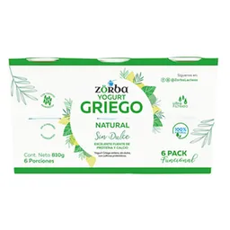 Zorba Yogurt Griego Sixpack Natural Sin Dulce