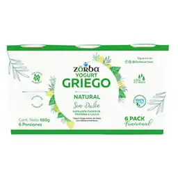 Zorba Yogurt Griego Sixpack Natural Sin Dulce