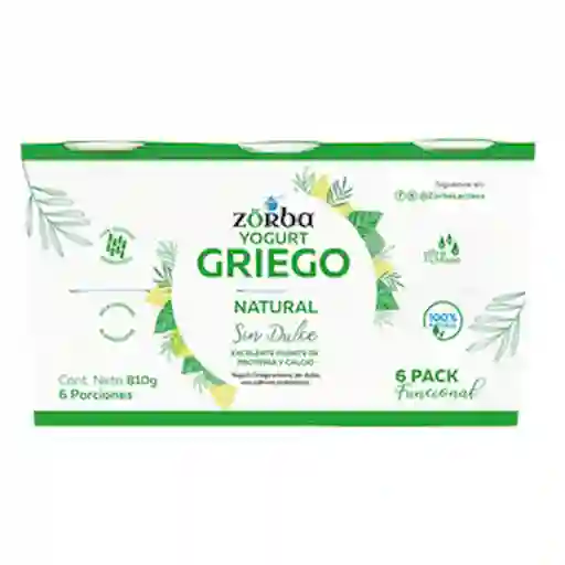 Zorba Yogurt Griego Sixpack Natural Sin Dulce