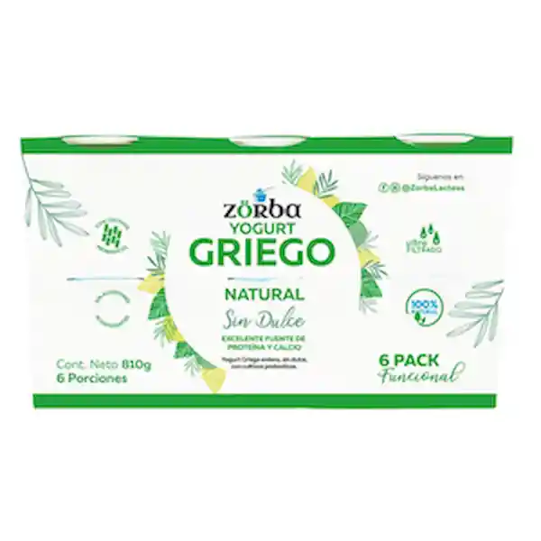 Zorba Yogurt Griego Sixpack Natural Sin Dulce
