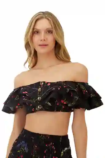 Top Fiore Estampado Floral Negro Talla XS Mercedes Campuzano