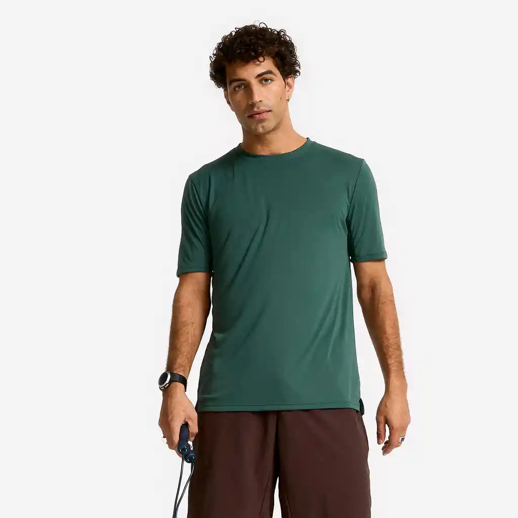 Camiseta de Fitness Para Hombre Manga Corta Transpirable - Verde Oscuro