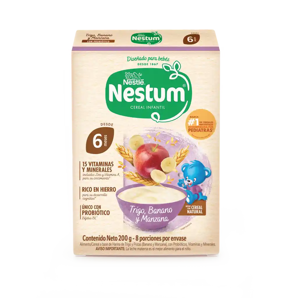 Cereal infantil NESTUM Trigo, Banano y Manzana x 200g