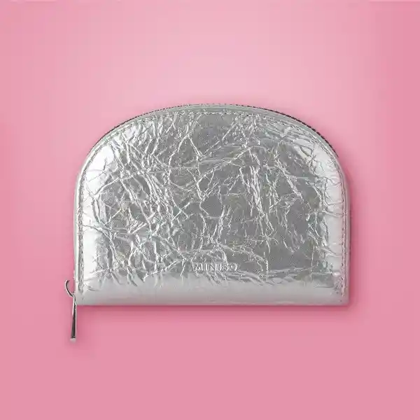 Tarjetero Media Luna Craquelado Plata Serie Miniso